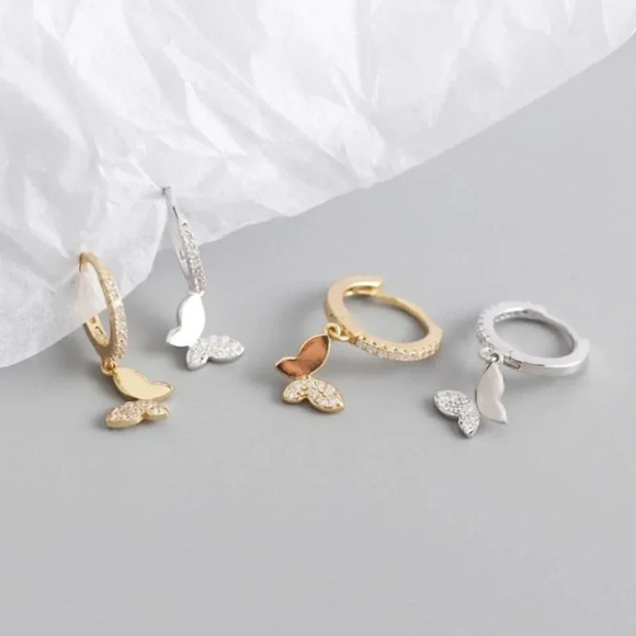 Sterling Silver Minimalist Butterfly Hoop Earrings - Picture 2 of 8